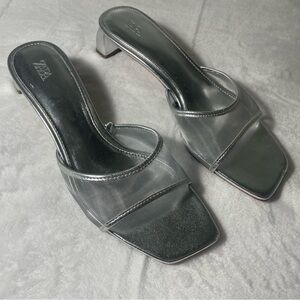 Zara Metallic Silver Heeled Mules